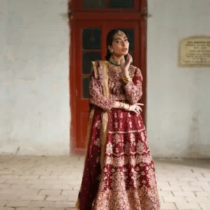 Maroon Chiffon Flared Lehenga with Organza Dupatta