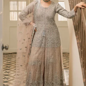 Baby Pink Silk Gharara 3PC Embroidered Formal Suit
