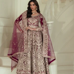 Magenta Net Straight Maxi Formal 3 Piece Suit