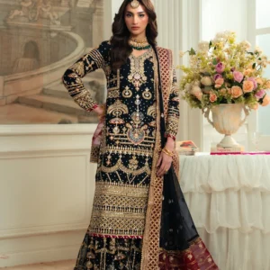 Black Chiffon Gharara Formal 3 Piece Suit Set