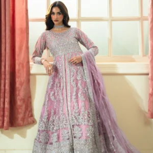 Pastel Pink Net Maxi Formal 3 Piece Suit Set