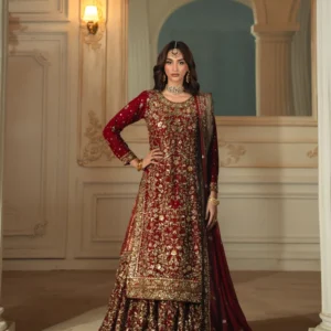 Maroon Chiffon Lehenga Formal 4 Piece Dress Set