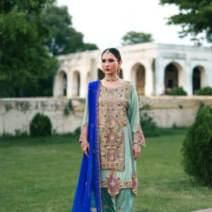 Pastel Green Chiffon Formal 3Pc Kurta Set.