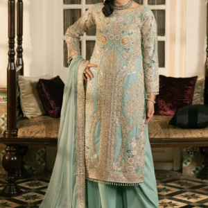 Mint Green Chiffon 3PC Silver Embroidered Formal