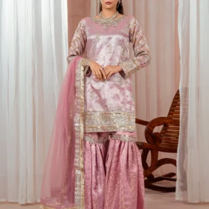 Mauve Pink Viscose Flared Gharara Suit