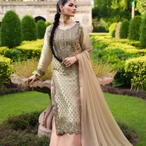 Ezrah Beige Chiffon Sharara Festive Dress Set