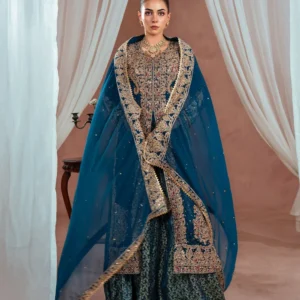 Blue Chiffon Lehenga Wedding Wear 4Pc Set