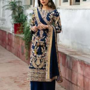 Royal Blue Chiffon Straight Kurta Formal Dress