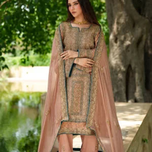Peach Pink Chiffon Bridal 3Pc Formal Suit