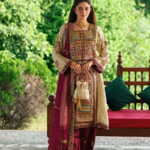 Nazneen Beige Chiffon Formal 3Pc Kurta Set