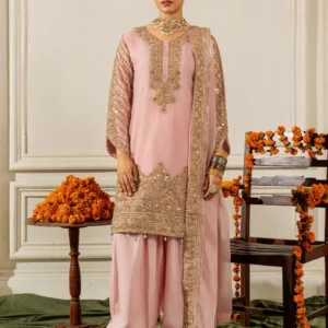 Blush Pink Chiffon Short Kurta Party Wear Suit