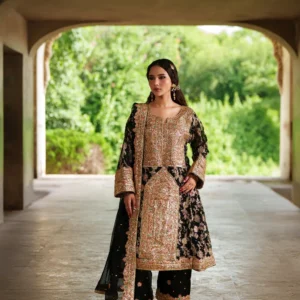 Black Chiffon Embroidered Formal 3Pc Kurta Set