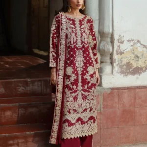 Fire Red Chiffon Straight Kurta Formal Dress Set