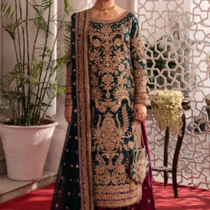 Bottle Green Charmuse Lehenga Set with Gold Work