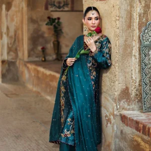 Roha Teal Chiffon Embroidered Festive Suit