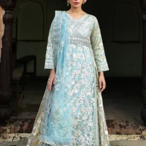 Sky Blue Net Lehenga Formal Wedding Wear Set