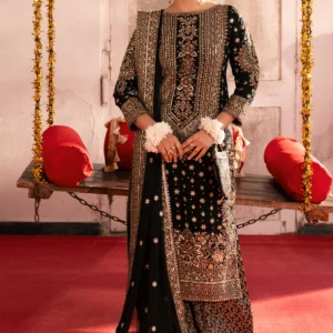 Black Chiffon Kurta Set with Antique Gold Embroidery