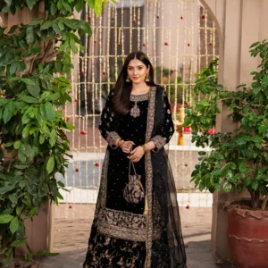 Black Velvet Zardozi Embroidered Lehenga Set