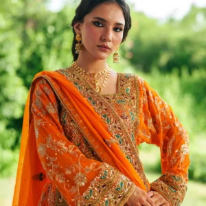Orange Chiffon Straight Kurta Formal 3Pc Set