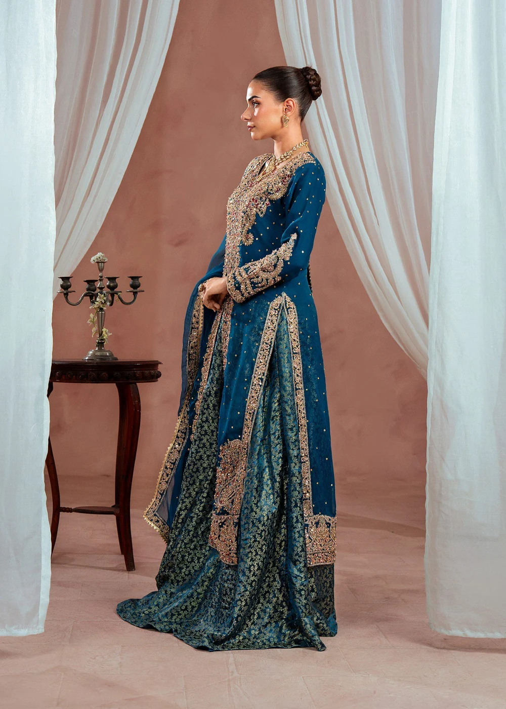 Blue Chiffon Lehenga Wedding Wear 4Pc Set - Image 7
