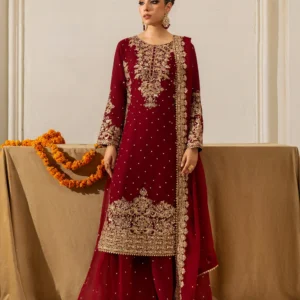 Maroon Chiffon Sharara Party Wear 4Pc Suit