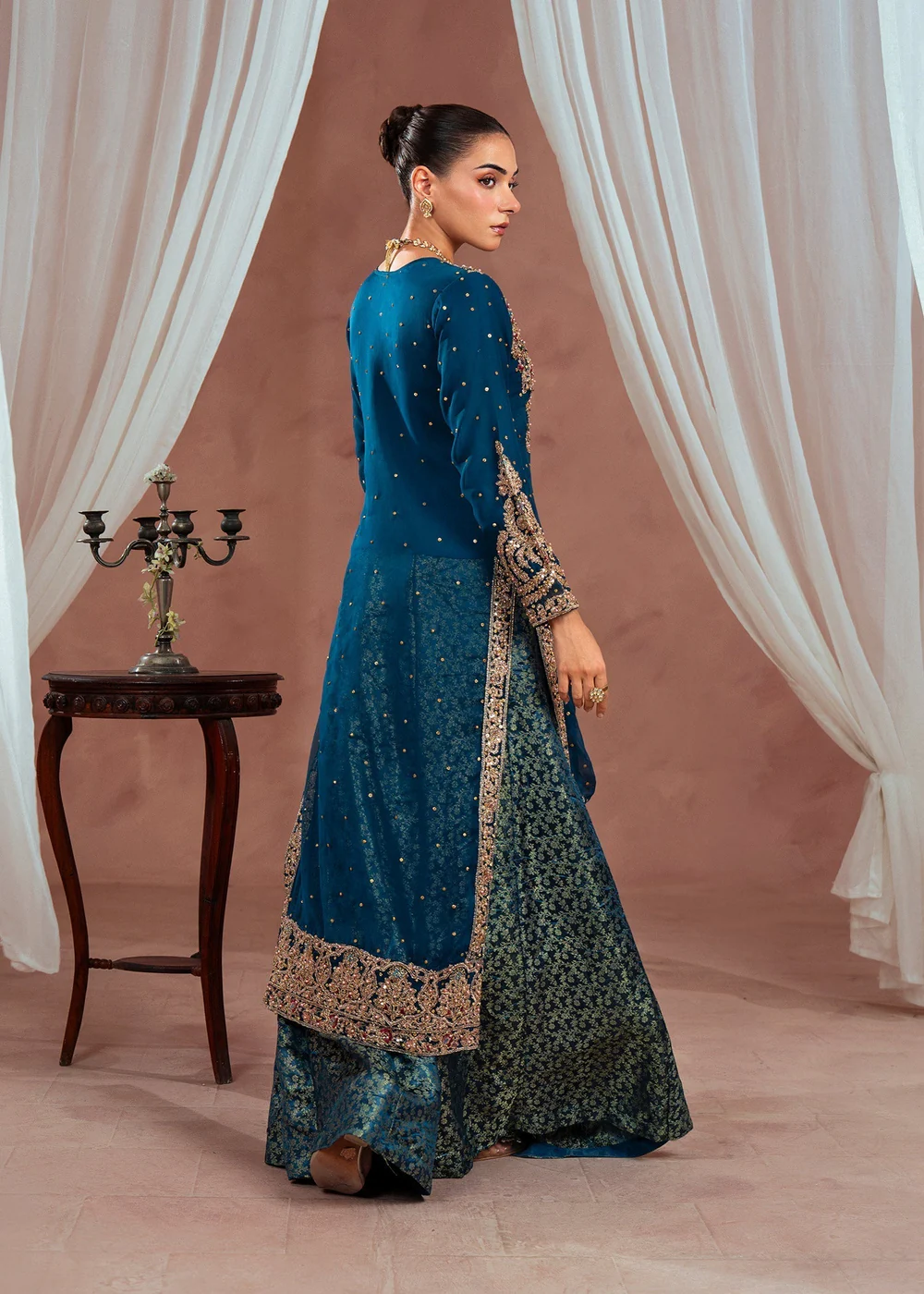 Blue Chiffon Lehenga Wedding Wear 4Pc Set - Image 2