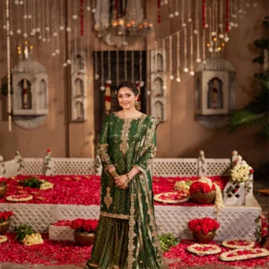 Emerald Green Embroidered Farshi Gharara Set