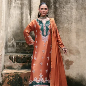 Ruhe Pumpkin Orange Silk Festive Kurta Set