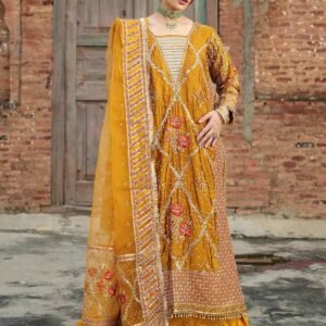 Mustard Jamawar Flared Lehenga Formal Dress Set