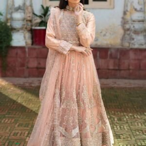 Baby Pink Net Straight Cut Maxi Formal Dress