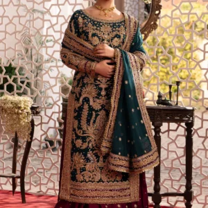 Teal Chiffon Lehenga Set with Intricate Embroidery