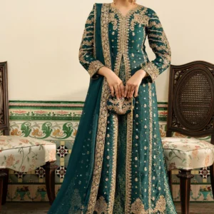 Teal Farshi Peshwas 4PC Zardozi Wedding Ensemble