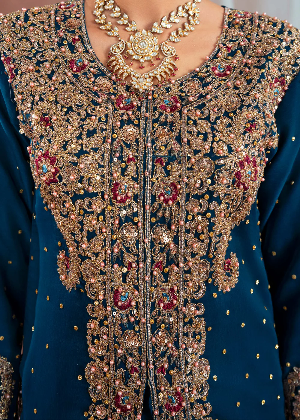 Blue Chiffon Lehenga Wedding Wear 4Pc Set - Image 5