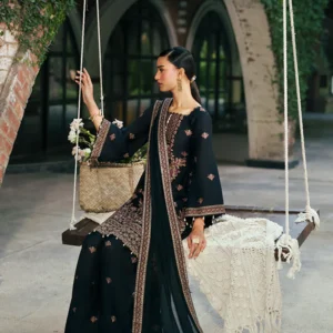 Black Lawn 3PC Festive Suit Rose Embroidered Set