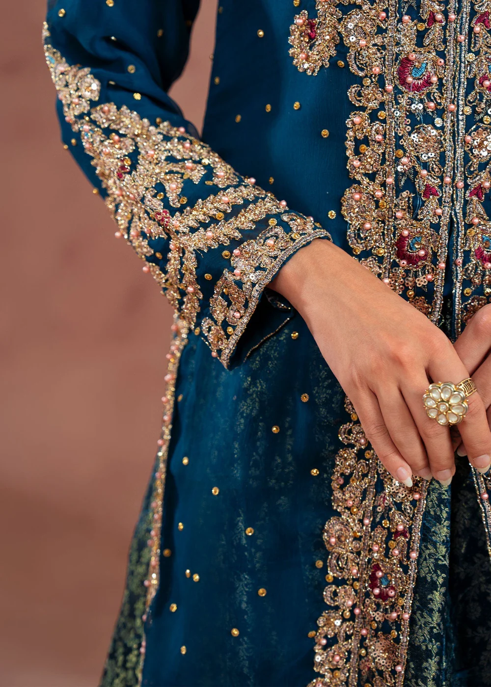 Blue Chiffon Lehenga Wedding Wear 4Pc Set - Image 6