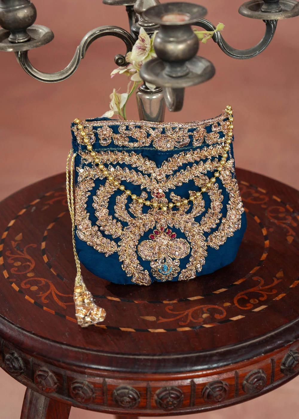 Blue Chiffon Lehenga Wedding Wear 4Pc Set - Image 3
