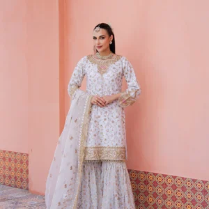 White Gold Organza Gharara Formal Wedding Set