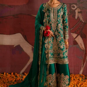 Bottle Green Charmuse Embroidered 3PC Festive Suit