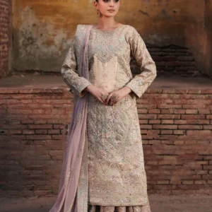 Elegant Blush Pink Jamawar Gharara Festive Dress Set