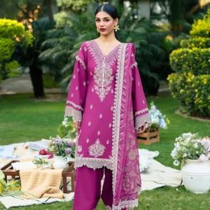 Magenta Lawn 3PC Festive Suit Embroidered Elegant Set