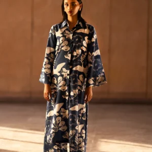 Blue Floral Winter Slub 2 Piece Shirt Culotte Set
