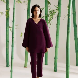 Elegant Plum Georgette Co Ord Set Wrap Style Outfit