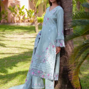 Mint Green Embroidered Lawn Suit with Organza Dupatta