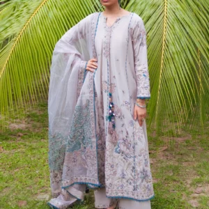 Lavender Embroidered Lawn Suit with Organza Dupatta