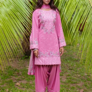 Pink Embroidered Lawn Suit with Silk Printed Dupatta
