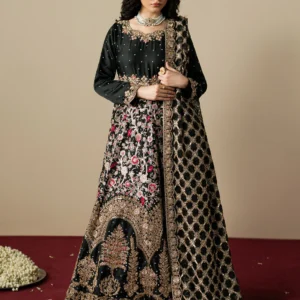 Black Embroidered Flared Maxi 3Pc Formal Dress Set