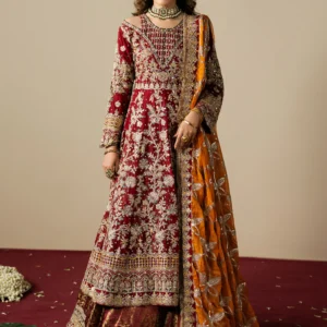 Maroon Embroidered Anarkali Lehenga 3Pc Wedding Set