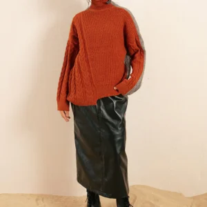 Women Cable Knit Turtle Neck Winter Sweater Top Pullover