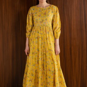 Printed Front Open 2Pc Frock Dress with Trouser
