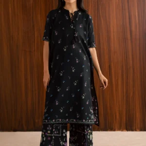 Black Printed 2 Piece Culotte Suit for Women